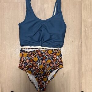 Blue Floral Two-Piece Swimsuit